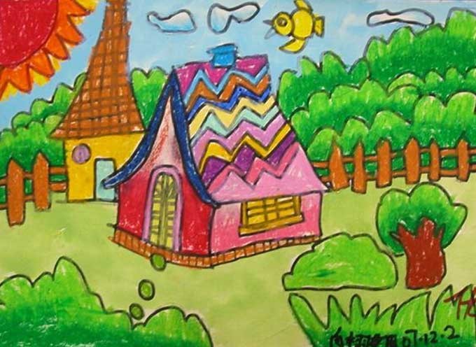 一幅简单漂亮的家乡的春天儿童画作品