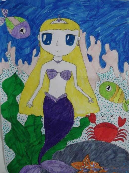 海底世界漂亮的美人鱼儿童画作品欣赏