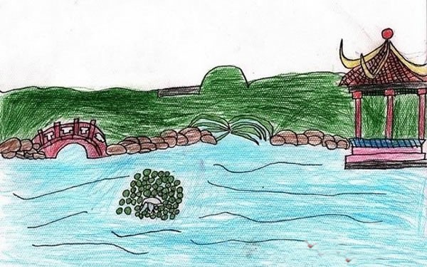 苏州园林绘画小学生作品 我眼中的苏州园林儿童风景画