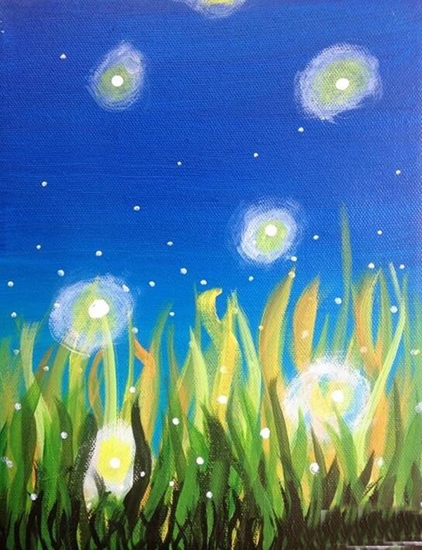 儿童美丽动人的风景画 夏夜的萤火虫