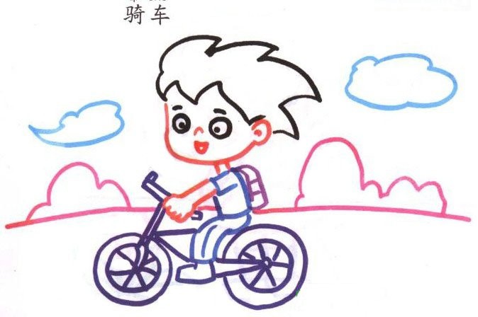 男孩骑车简笔画图片