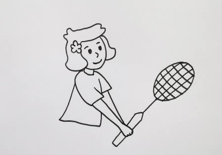 两个人在打羽毛球简笔画步骤画法教程