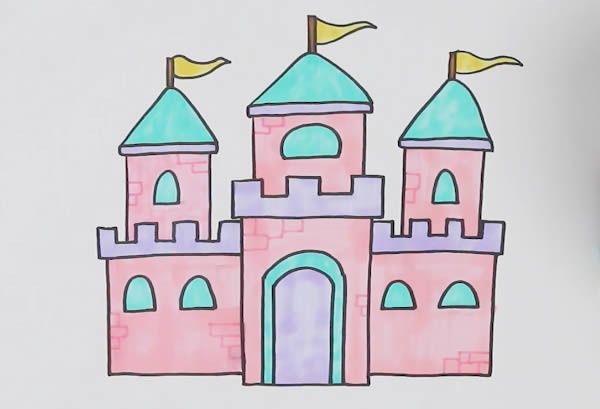 积木城堡简笔画彩色图片
