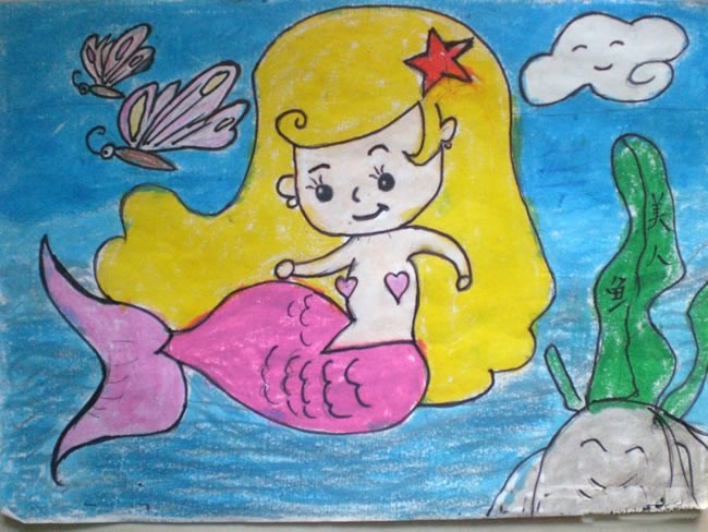 一年级漂亮可爱的小美人鱼儿童画