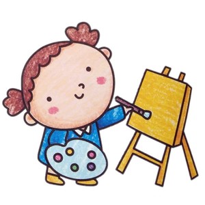 画画的小女孩简笔画彩色图片