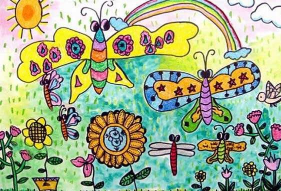 春天的色彩儿童画风景图片