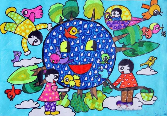世界地球日儿童画 保护地球共创绿色家园环保绘画