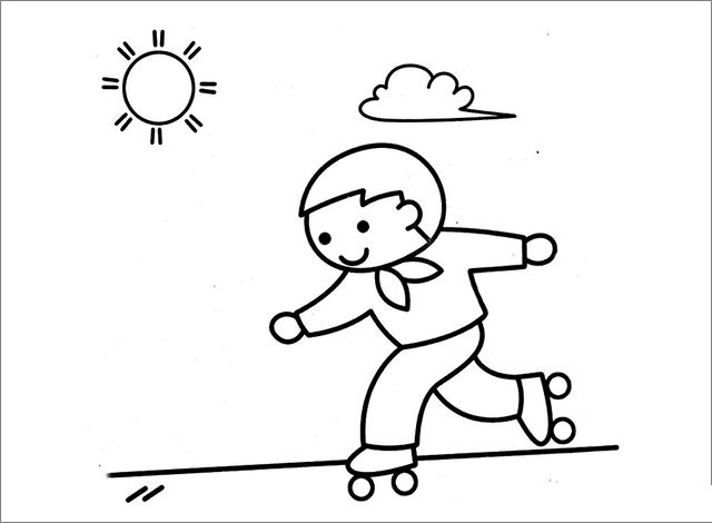 滑轮滑简笔画小朋友图片
