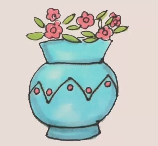 漂亮的花瓶简笔画彩色图片