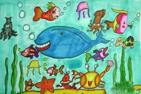 儿童海底世界优秀美术绘画作品_奇妙的海底世界