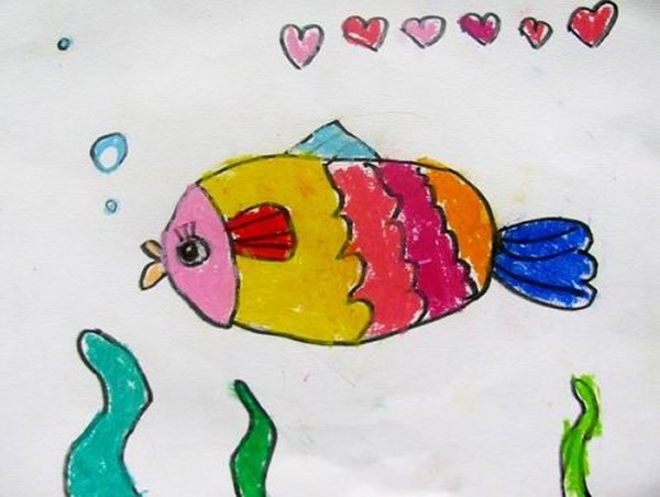 幼儿园海底世界儿童画获奖作品欣赏/油棒画图片
