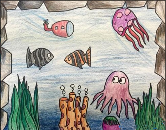 海底世界的动物们儿童画