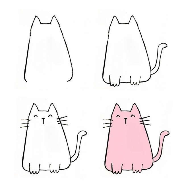 儿童简笔画可爱的小猫画法步骤图片三