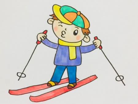 滑雪简笔画 儿童小人图片