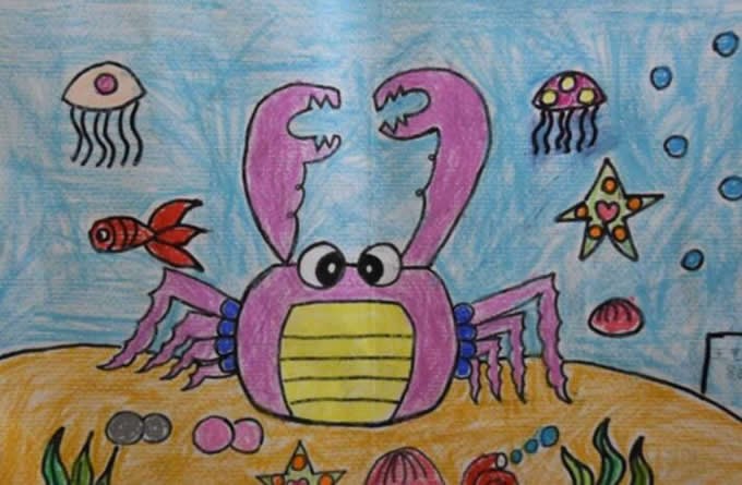 幼儿园海底世界儿童画螃蟹 - 海底世界螃蟹怎么画/蜡笔画图片