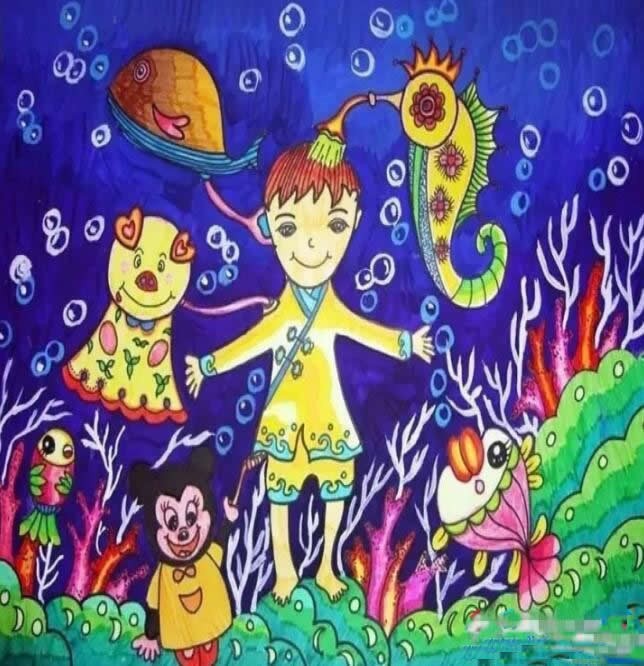 海底世界真奇妙优秀儿童画作品 - 海底世界彩色画