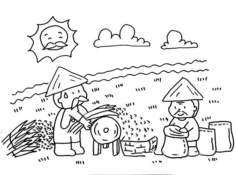 农民割稻谷的简笔画图片