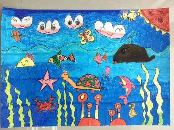 海底世界儿童画获奖作品欣赏/水彩画图片