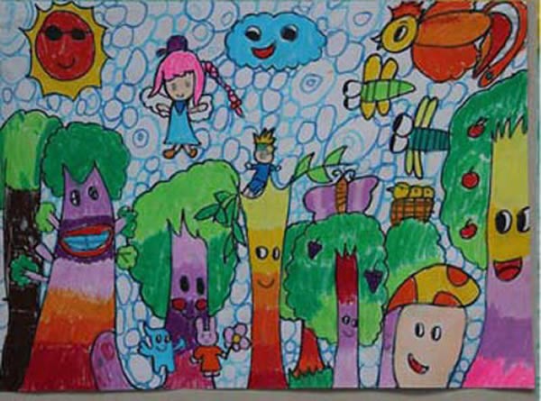 保护生态环境共建绿色家园儿童画/水彩画图片