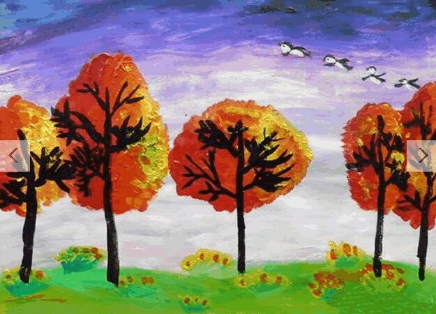 幼儿绘画秋天树林儿童画_秋天枫树的景色画