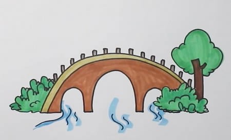小桥流水图画简笔画图片