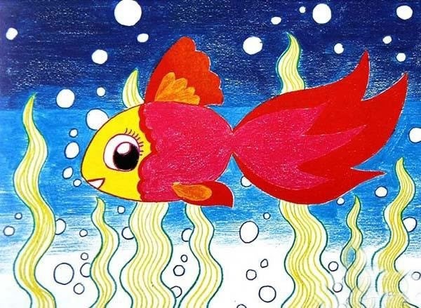 海底世界金鱼儿童画/油画棒图片