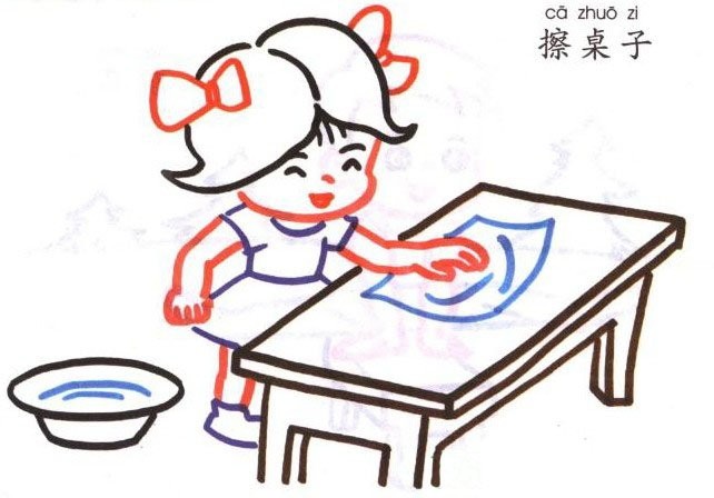 擦桌子简笔画 小女孩图片