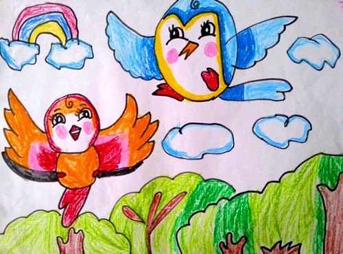 儿童画小鸟飞可爱图片