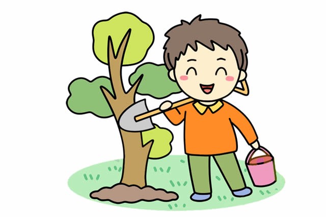 植树节简笔画 小男孩去植树简笔画