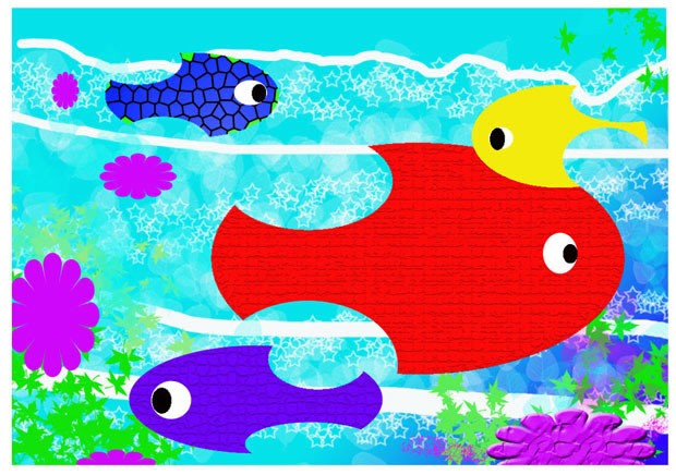 海底世界彩色的鱼儿儿童画/水彩画图片