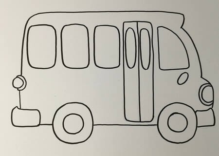 校车巴士简笔画步骤图解 彩色画法