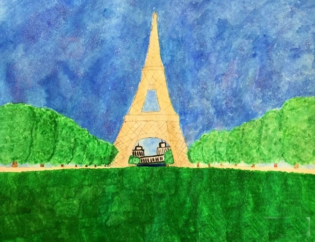法国巴黎埃菲尔铁塔儿童风景画绘画图片欣赏