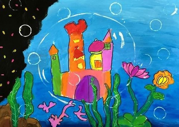 四年级美丽的海底世界儿童画_海底城堡/水彩画图片
