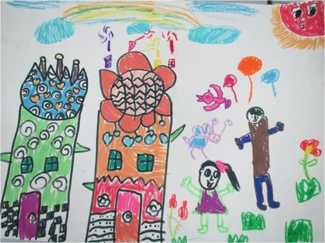 心中的绿色家园儿童画 我梦想的家园/水粉画图片