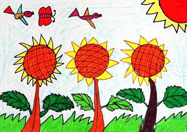 一年级阳光下的向日葵儿童画_怎么画向日葵简单画法图片