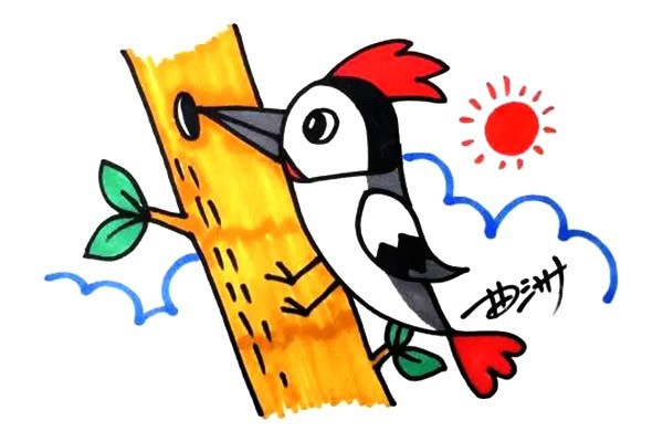 啄木鸟简笔画彩色画法 步骤图文教程,图片,简笔画