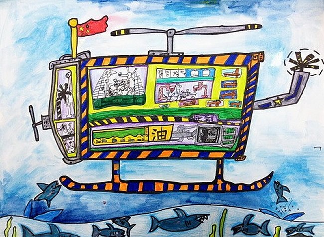 海底世界儿童画科幻画作品欣赏-航海飞机