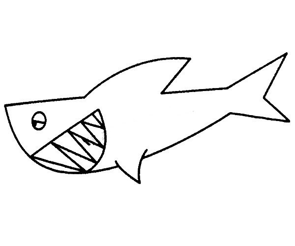 鲨鱼简笔画大全3最后画上眼睛和牙齿2然后画上鱼鳍1先画出轮廓
