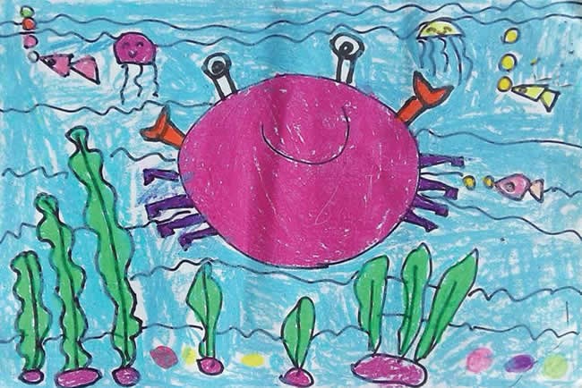 粉红色的大螃蟹儿童画 螃蟹最简单画法