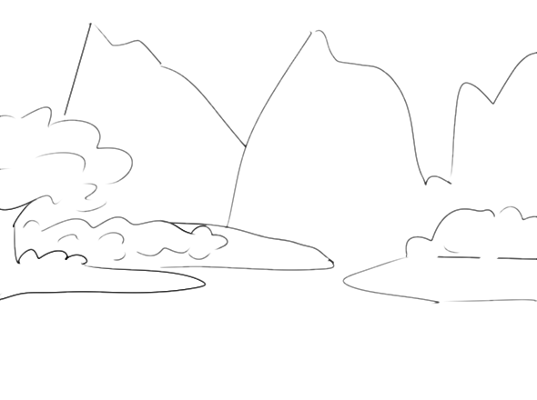 山水风景画简笔画画法步骤图片
