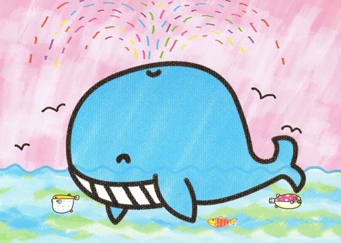 儿童画喷水鲸鱼图片/水彩画