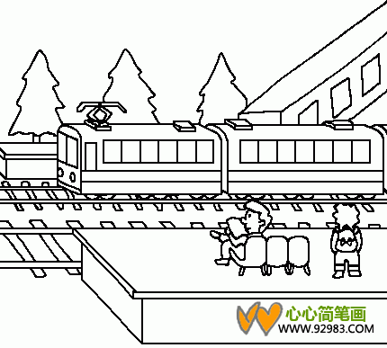 火车站台简笔画幼儿图片