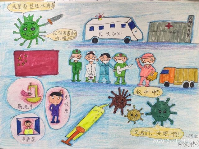 武汉加油儿童画一年级，武汉加油宣传画儿童画