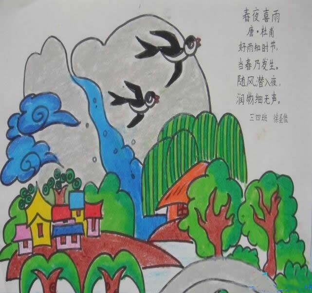 三年级小学生春天的古诗配画优秀儿童画