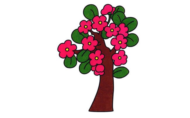 桃花树简笔画彩色简单图片