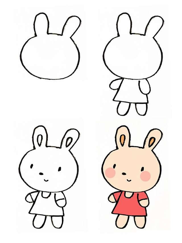 卡通兔子的彩色画法步骤图片