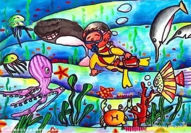 海底世界主题儿童画优秀作品 - 海底探险