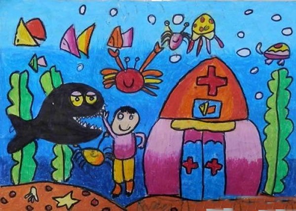 幼儿园儿童画海底世界作品欣赏:海底医院