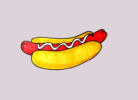 热狗食物简单画法步骤图解教程汉堡简笔画步骤图片教程彩色