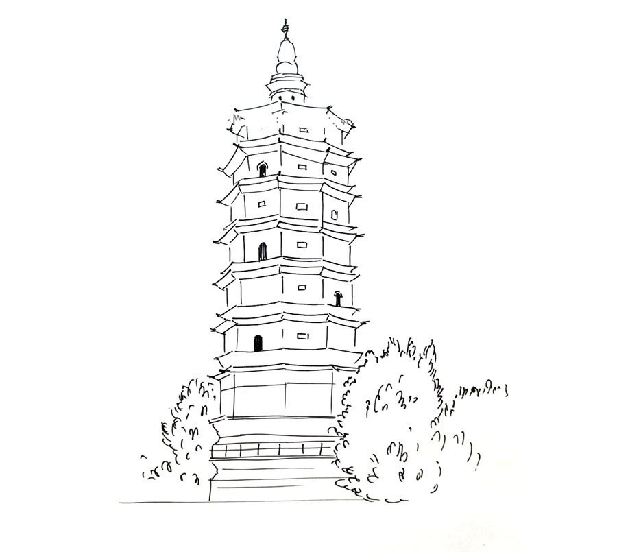 中国著名建筑画简笔画图片
